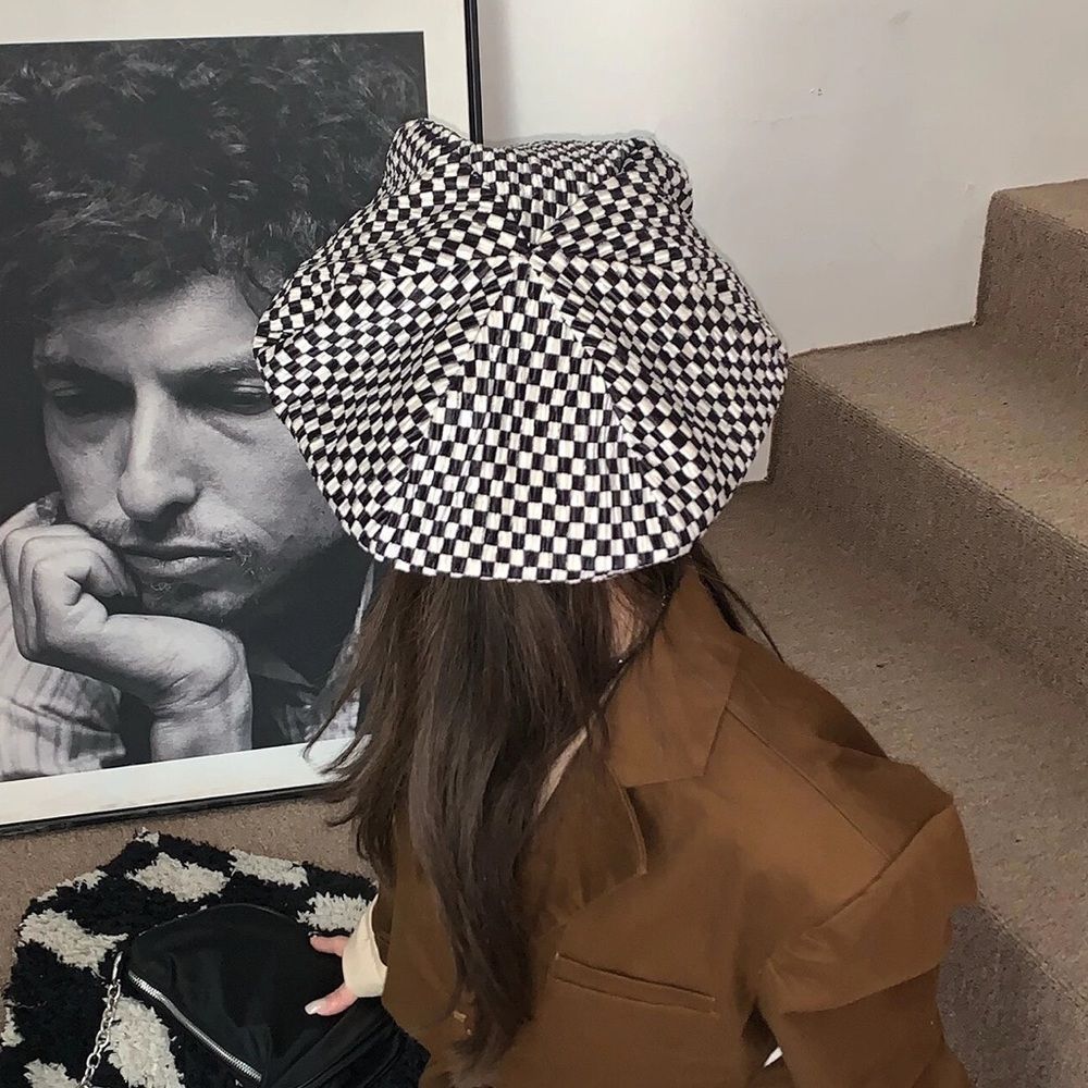 Checkered Newsboy Cap Cabbie Beret